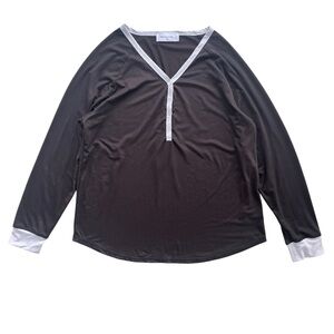 Moon Nite Women’s M Black Light Blue Long Sleeve Henley Pj Sleep Shirt #CWSPJ001